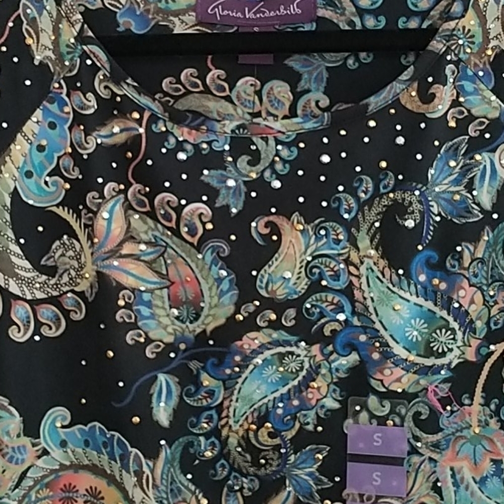 Gloria Vanderbilt, Black Paisley Top, Sz S
